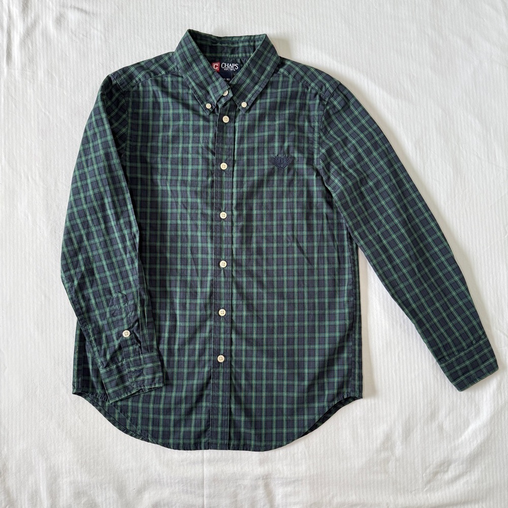 Chaps Kids Navy and Green Checkered Shirt |Size L